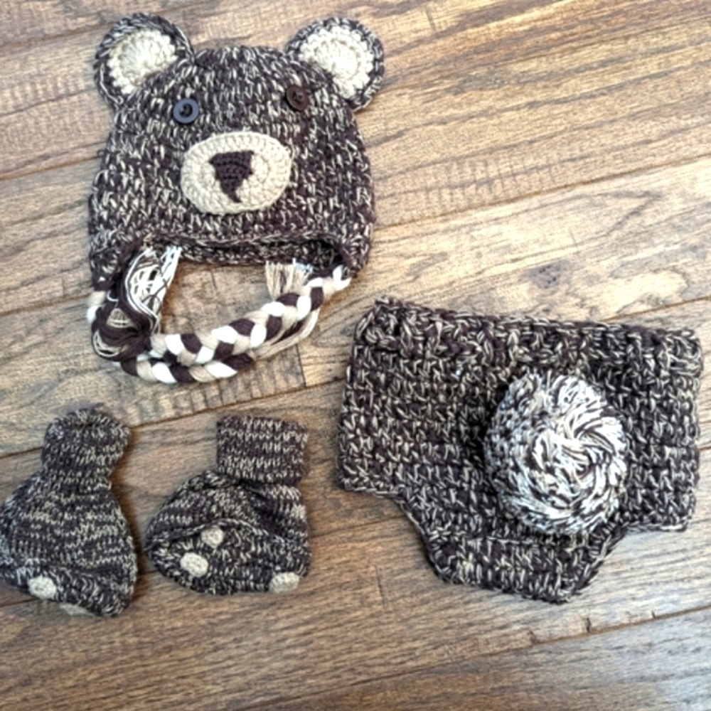 🍁BABY Bear Hat, Diaper Cover & Booties,  Photo Prop  O/S 0-3m